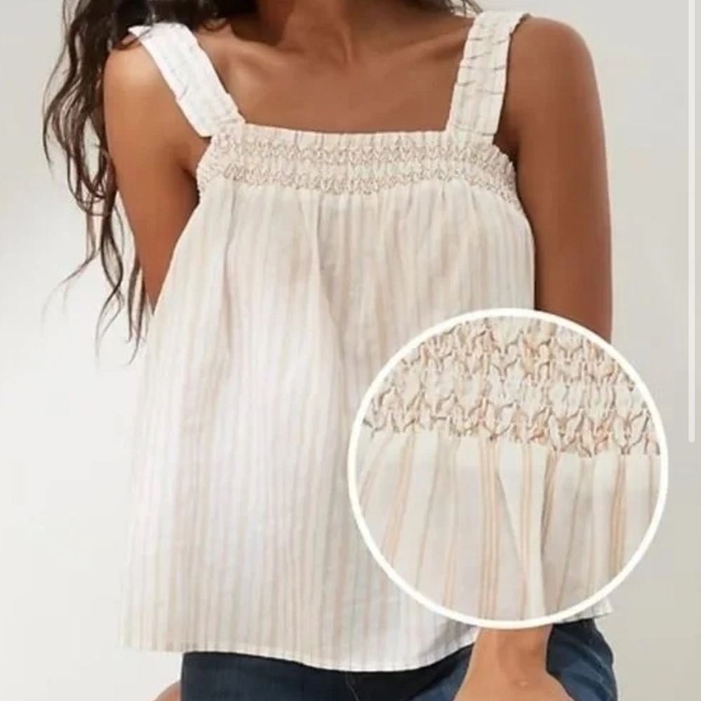 Banana Republic striped ruffle smock neck top
